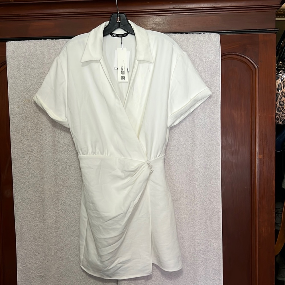 Zara NWT Bloggers Favorite White Short Wrap Dress Size Medium
